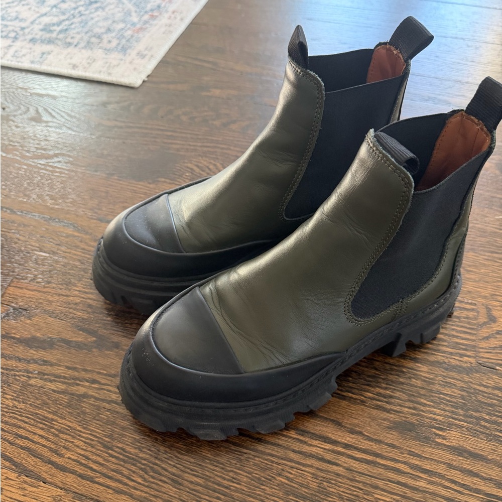 Ganni Green and Black Ankle Boots